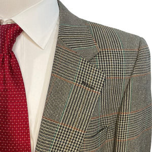 Vintage Burberry 42L Glen Check Plaid Sport Coat Jacket Blazer Tan 2-Button